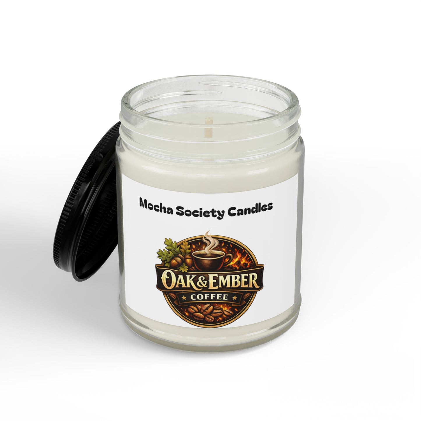 Oak & Ember Coffee Soy Candle — Mocha Society Branded Jar (4oz & 9oz)