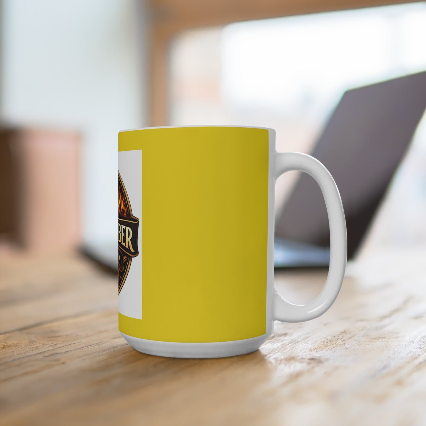 Oak & Ember Coffee Ceramic Mug — Rustic Coffee Logo Mug in Gold (11oz & 15oz)