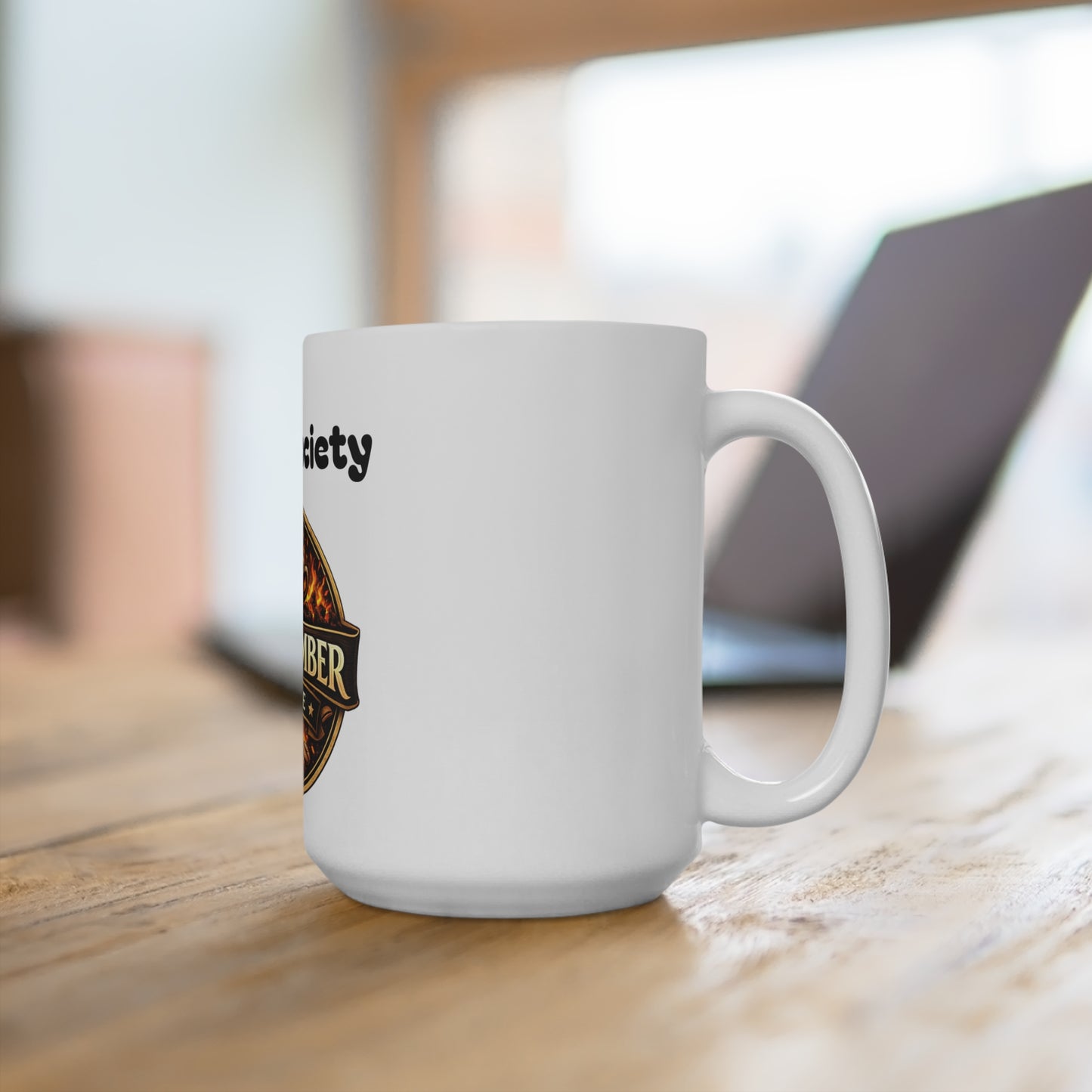 Oak & Ember Coffee 'Mocha Society' Ceramic Mug — Rustic Logo (15oz)