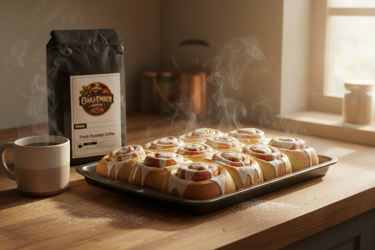 Fresh cinnamon rolls out of the oven