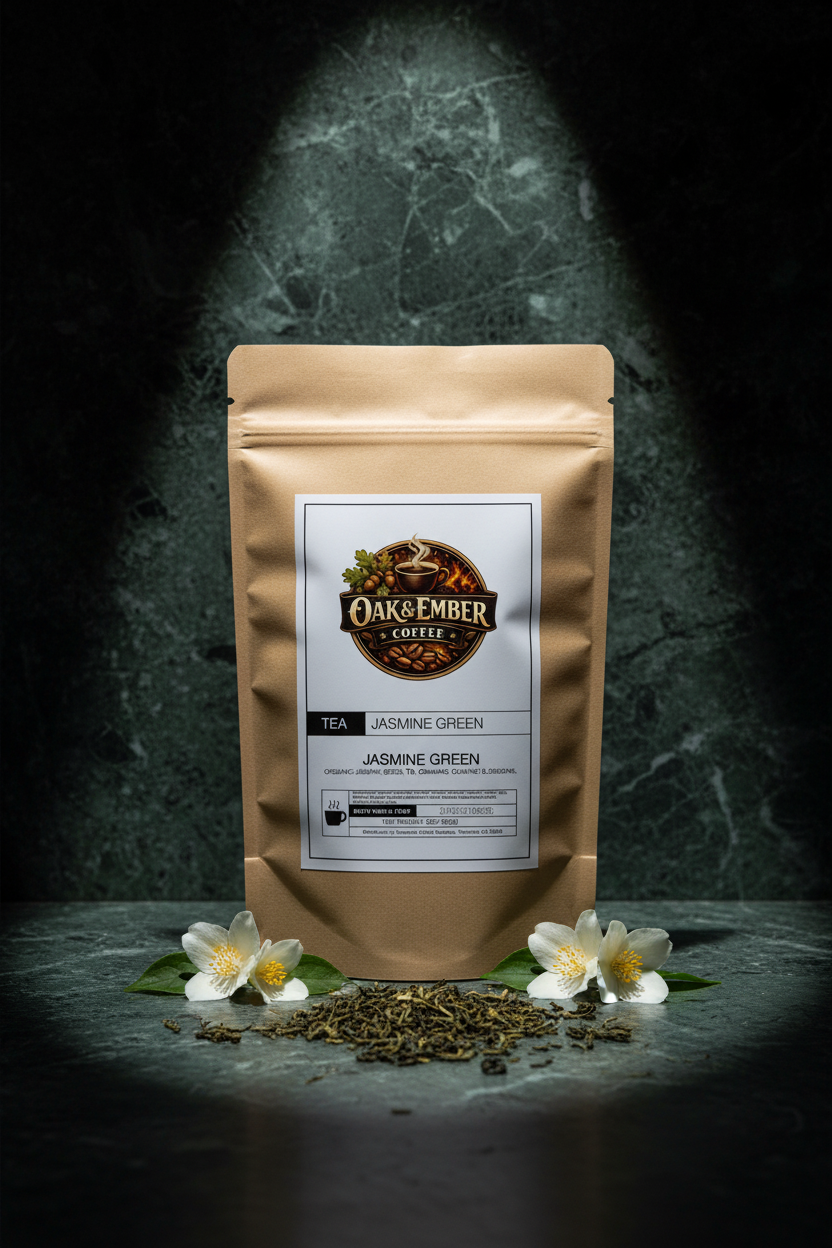 Hero portrait with jasmine blossoms & green tea leaves