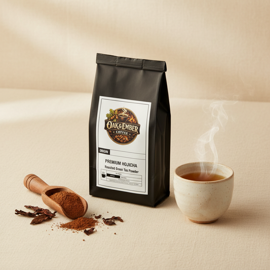 Product bag with reddish-brown powder & ceramic cup