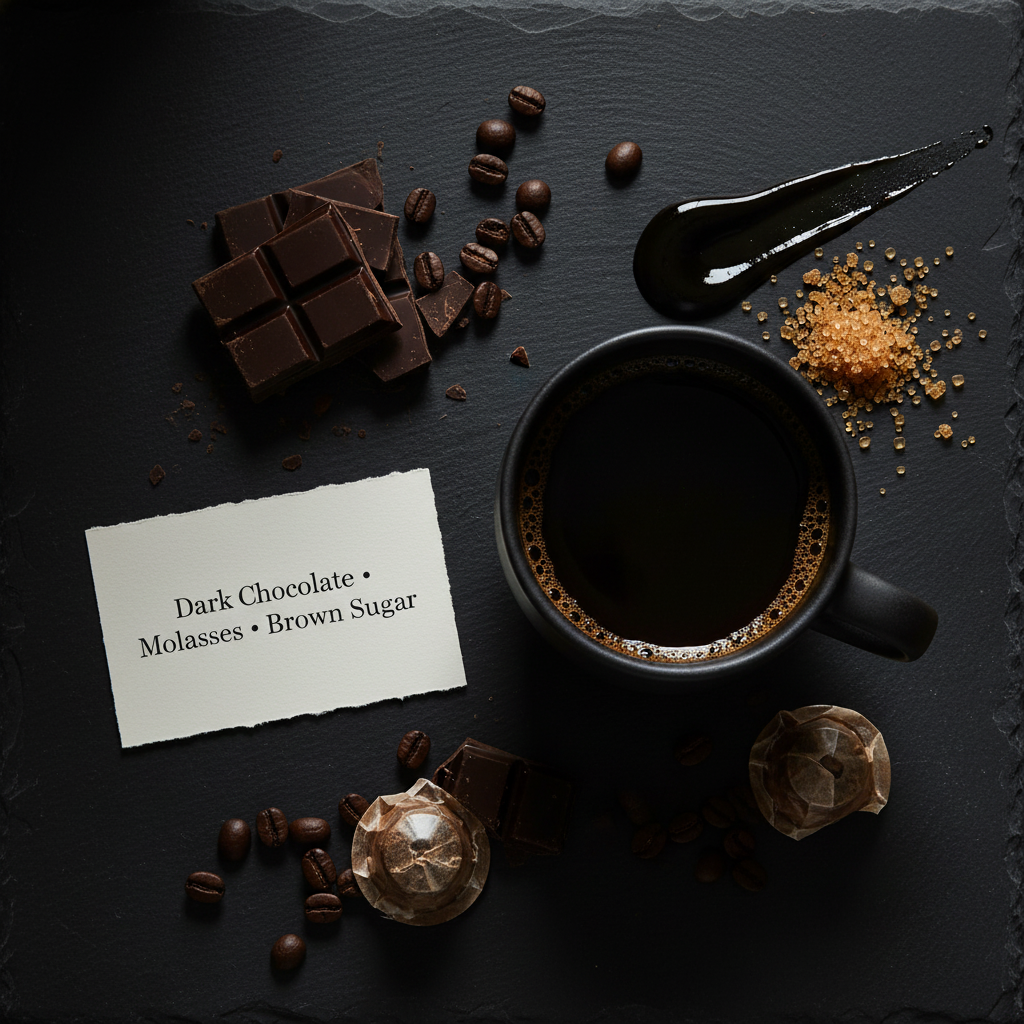 Tasting notes dark flat lay