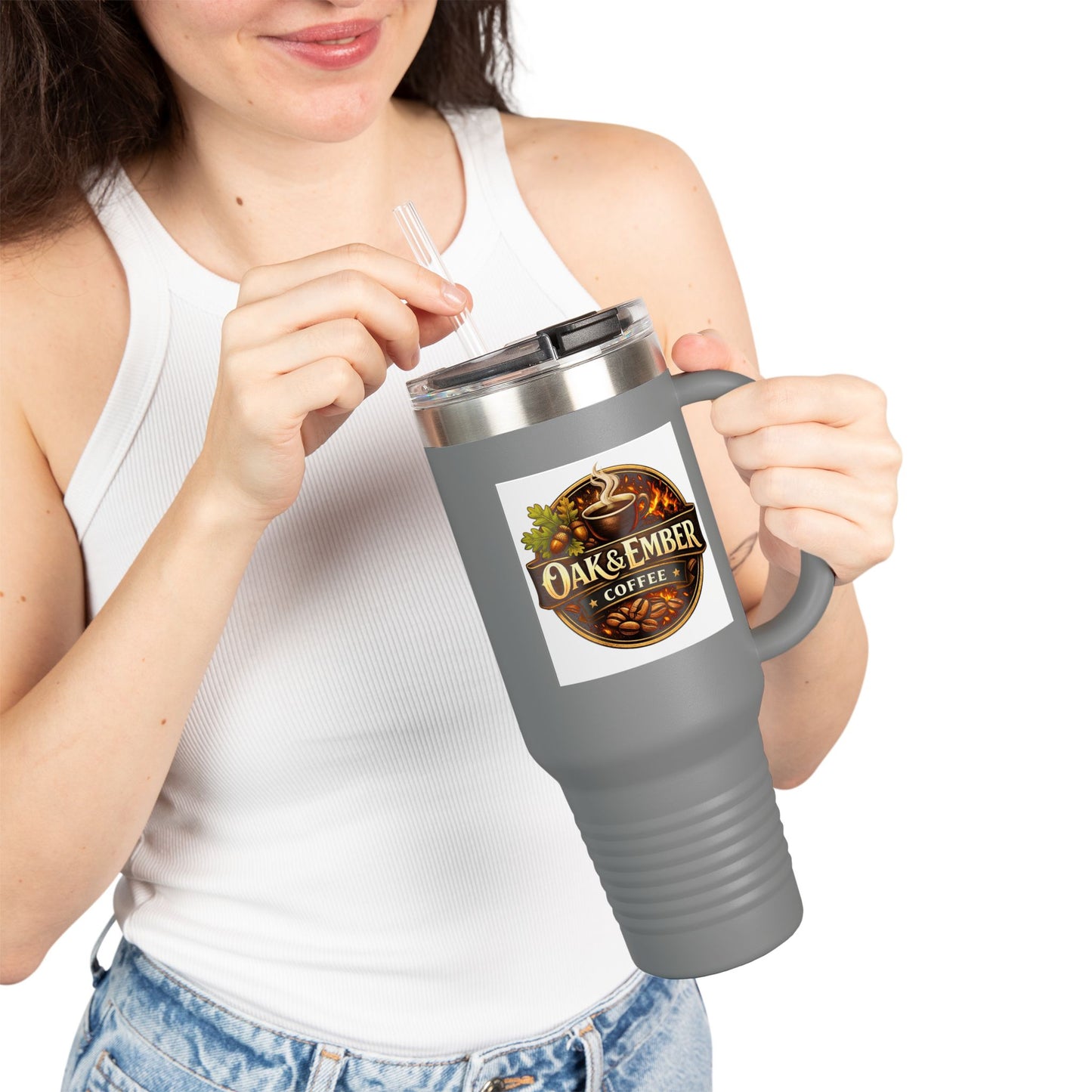 Oak & Ember Coffee 'Mocha Society' Insulated Travel Tumbler — Stainless Steel (40oz)