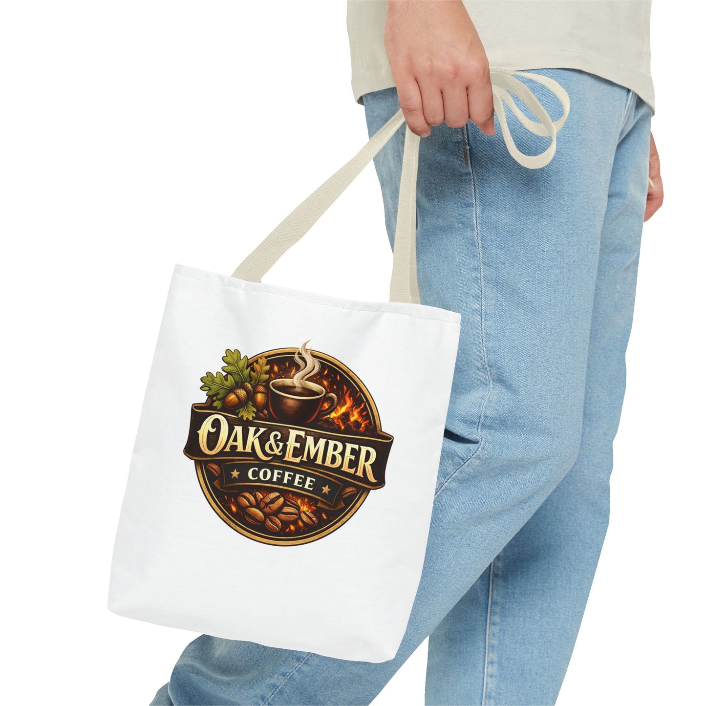 Oak & Ember Coffee Tote Bag — Rustic Logo Canvas Tote (13” × 13”)