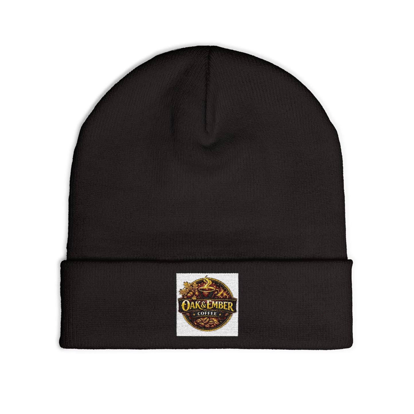 Oak & Ember Coffee 'Mocha Society' Embroidered Knit Beanie — Cuffed Winter Hat