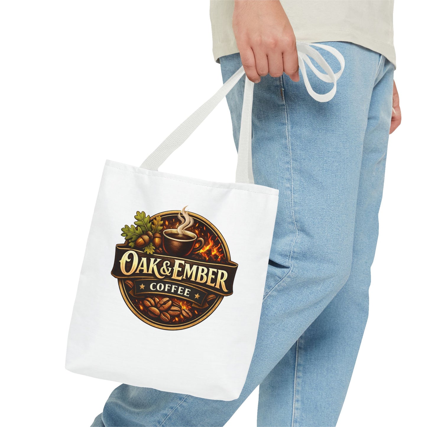 Oak & Ember Coffee Tote Bag — Rustic Logo Canvas Tote (13” × 13”)