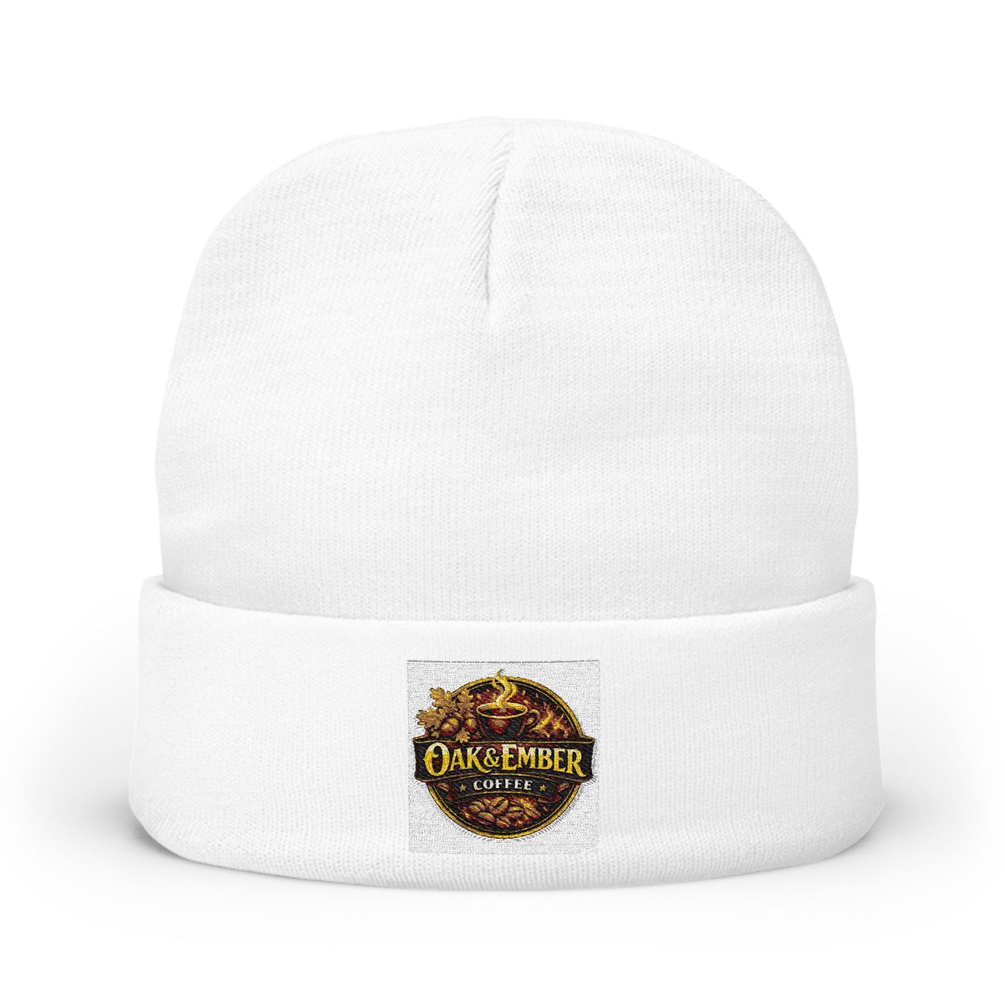 Oak & Ember Coffee 'Mocha Society' Embroidered Knit Beanie — Cuffed Winter Hat