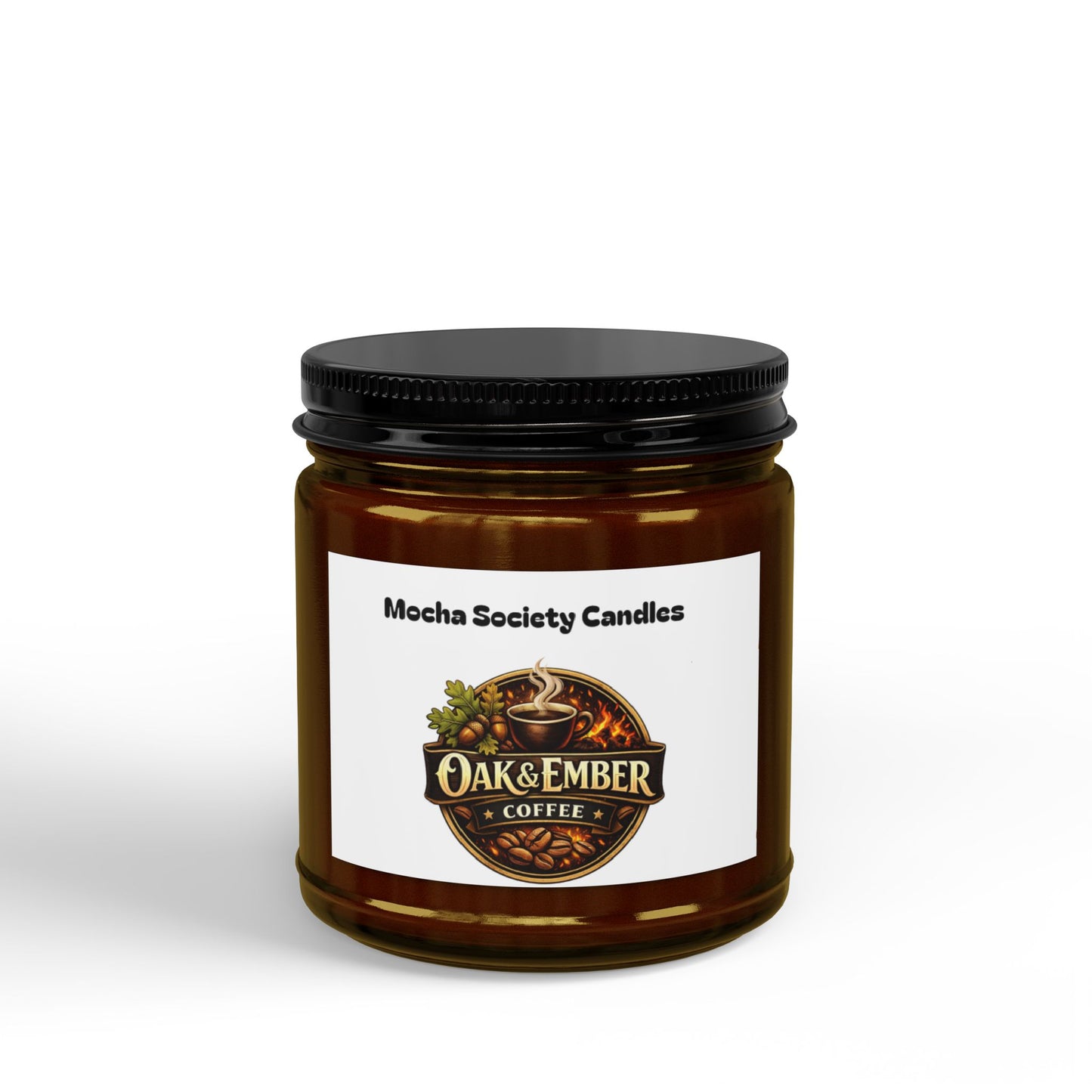 Oak & Ember Coffee Soy Candle — Mocha Society Branded Jar (4oz & 9oz)