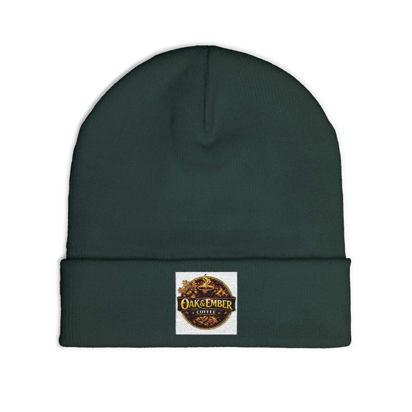 Oak & Ember Coffee 'Mocha Society' Embroidered Knit Beanie — Cuffed Winter Hat