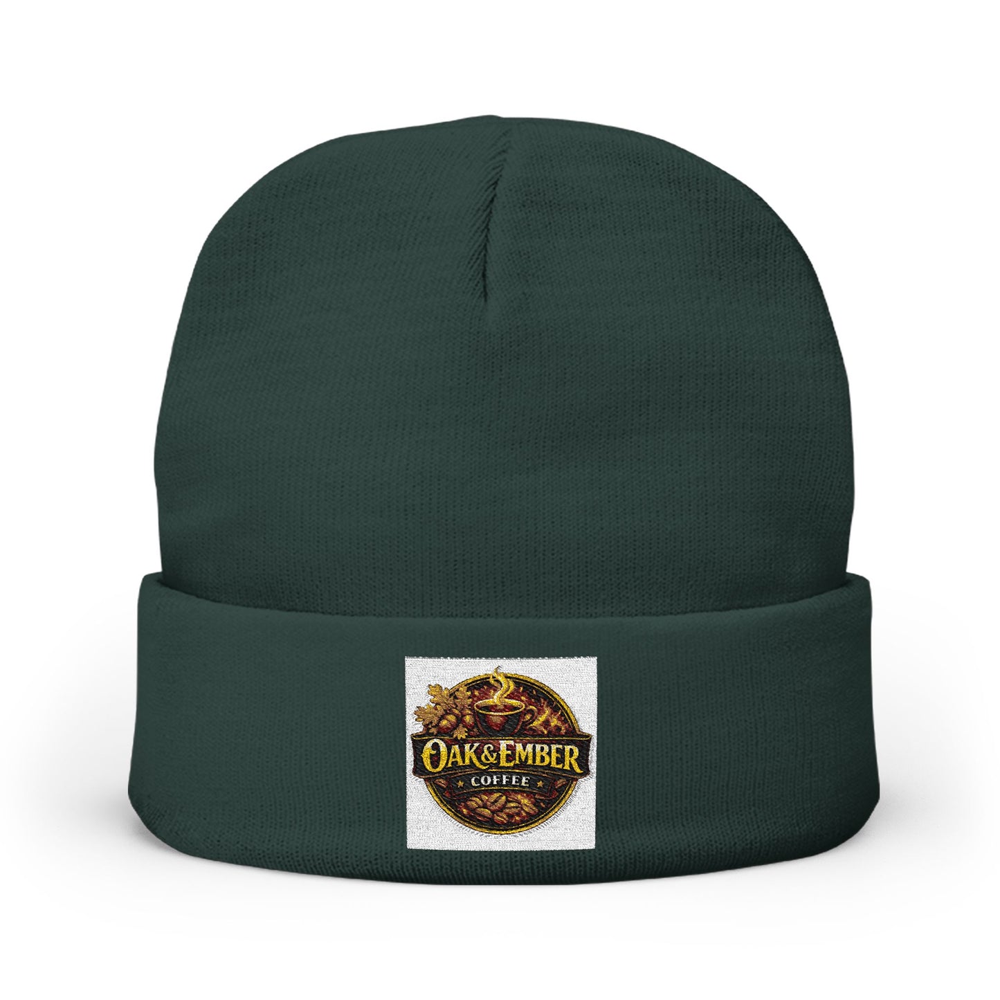 Oak & Ember Coffee 'Mocha Society' Embroidered Knit Beanie — Cuffed Winter Hat