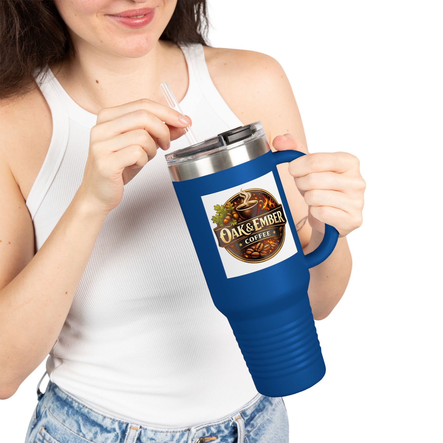 Oak & Ember Coffee 'Mocha Society' Insulated Travel Tumbler — Stainless Steel (40oz)