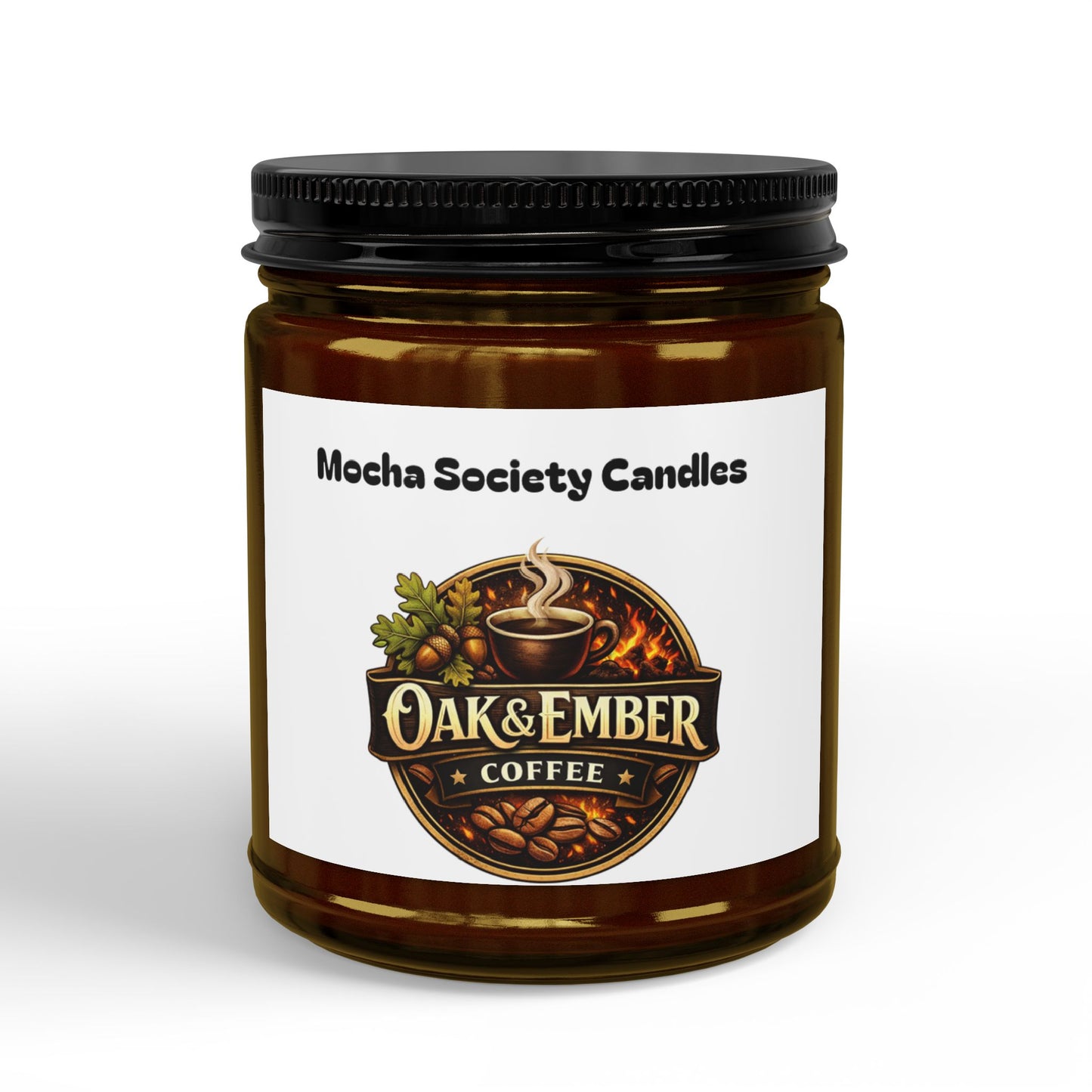 Oak & Ember Coffee Soy Candle — Mocha Society Branded Jar (4oz & 9oz)