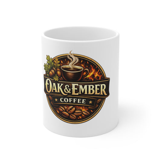 Oak & Ember Coffee Mug — Rustic Roasted Coffee Logo 11oz