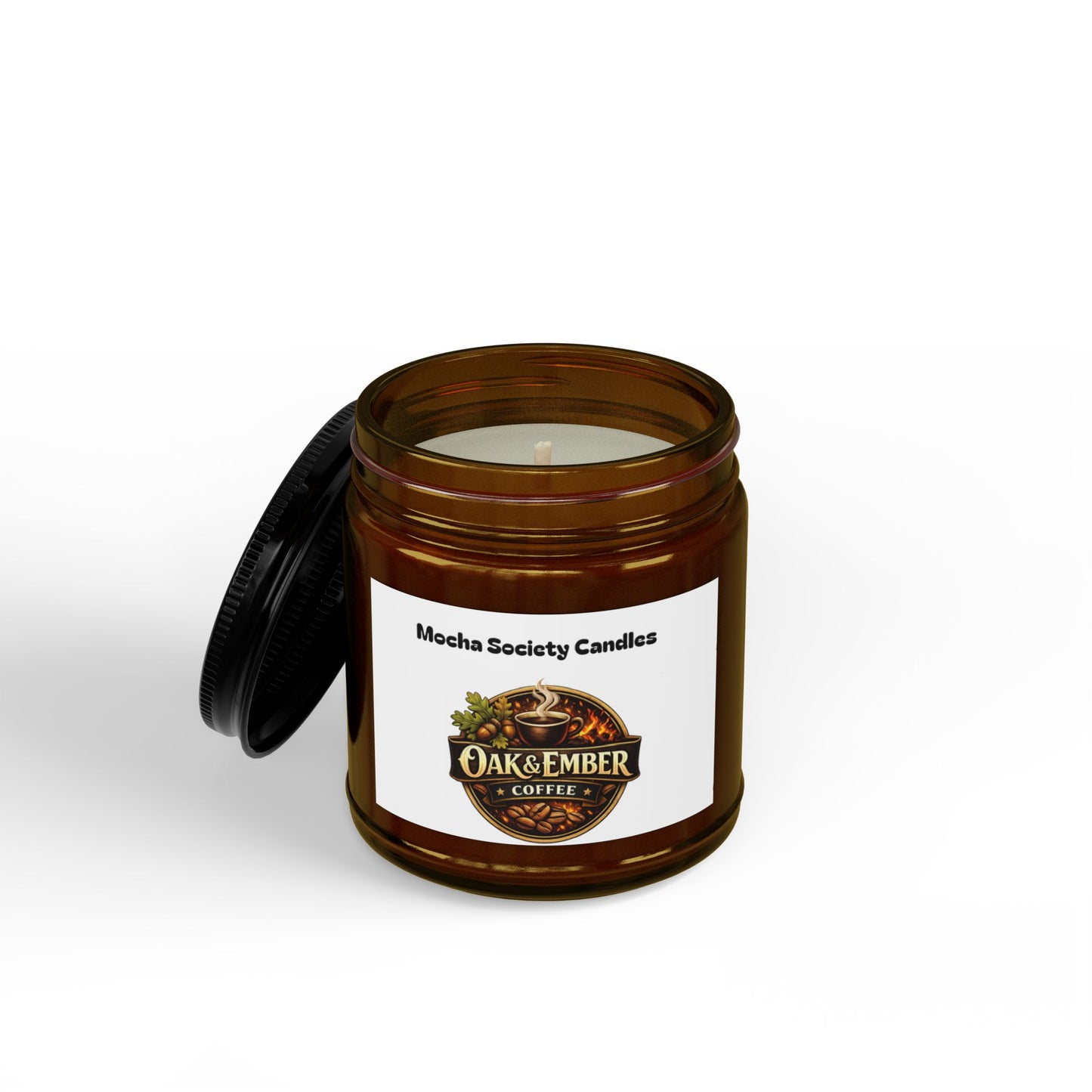 Oak & Ember Coffee Soy Candle — Mocha Society Branded Jar (4oz & 9oz)