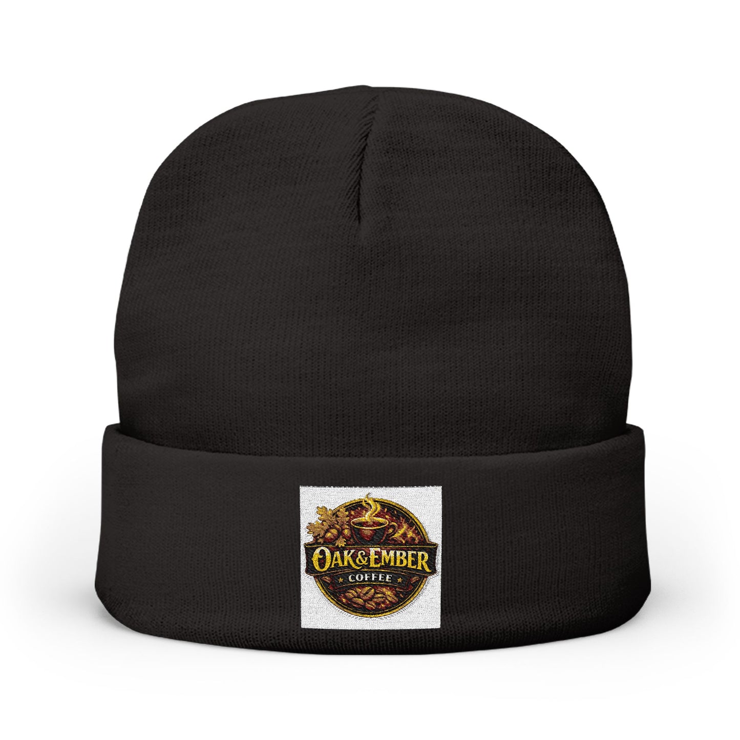 Oak & Ember Coffee 'Mocha Society' Embroidered Knit Beanie — Cuffed Winter Hat