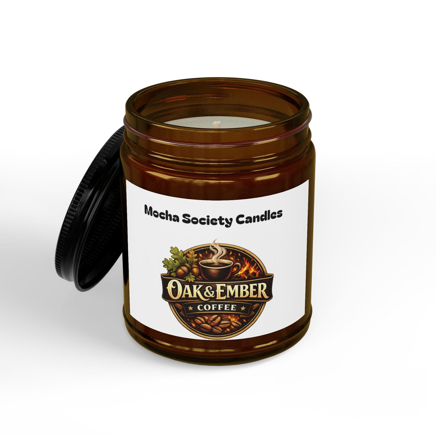 Oak & Ember Coffee Soy Candle — Mocha Society Branded Jar (4oz & 9oz)