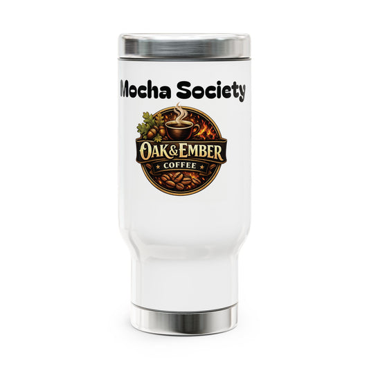 Oak & Ember Coffee 'Mocha Society' Travel Tumbler — Insulated Stainless Steel (14oz)