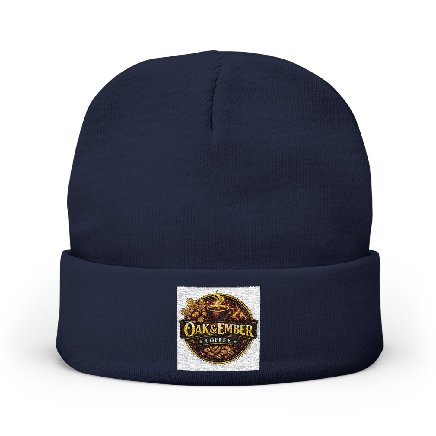 Oak & Ember Coffee 'Mocha Society' Embroidered Knit Beanie — Cuffed Winter Hat