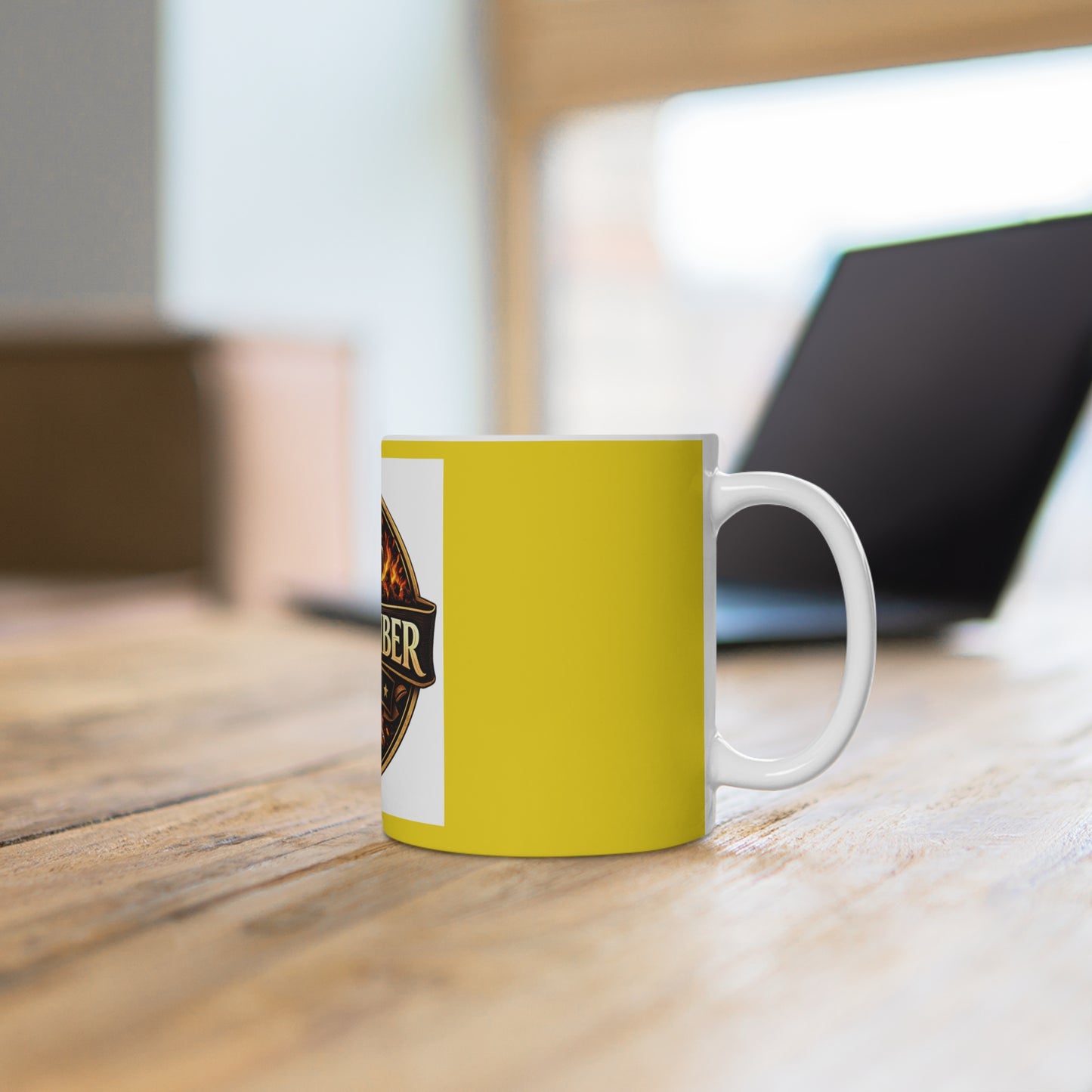Oak & Ember Coffee Ceramic Mug — Rustic Coffee Logo Mug in Gold (11oz & 15oz)