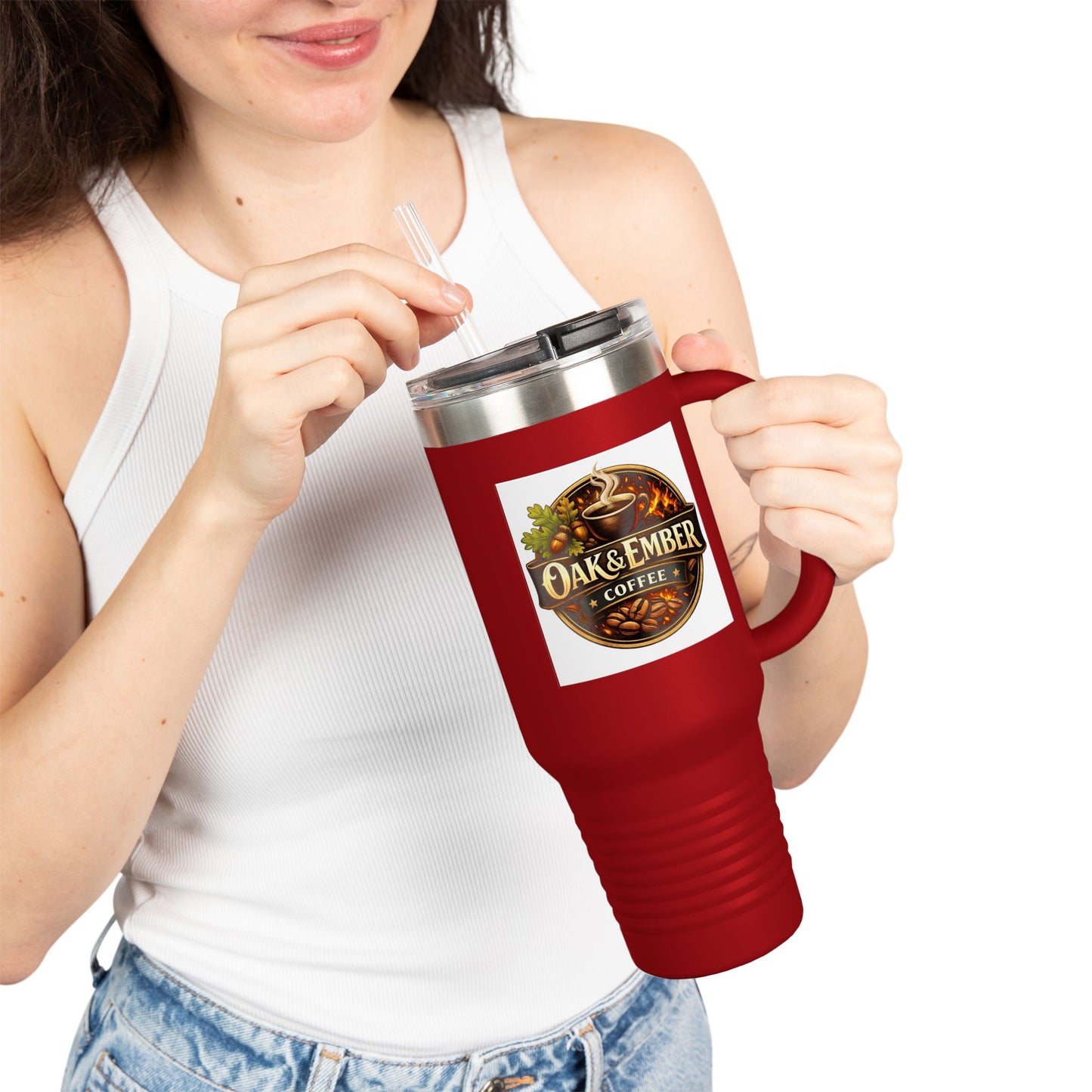 Oak & Ember Coffee 'Mocha Society' Insulated Travel Tumbler — Stainless Steel (40oz)