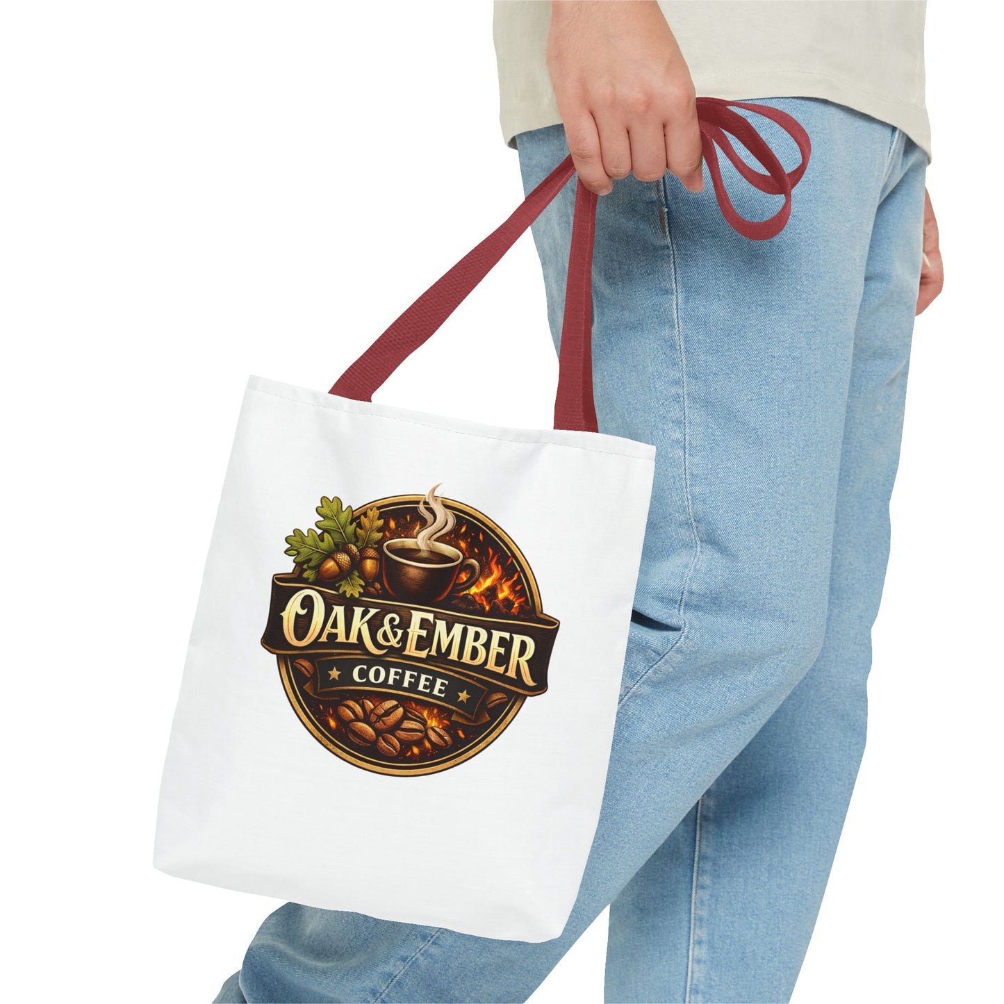 Oak & Ember Coffee Tote Bag — Rustic Logo Canvas Tote (13” × 13”)