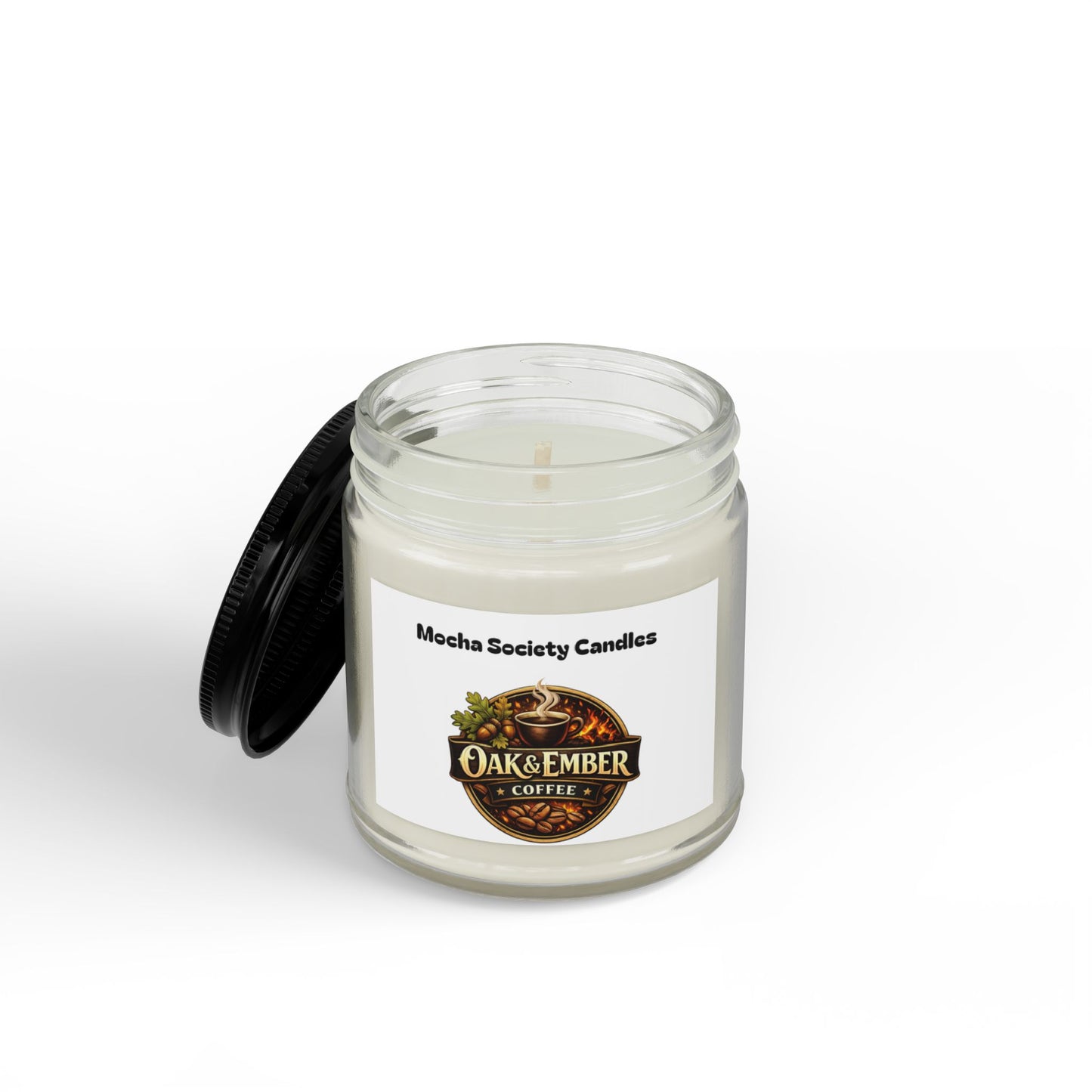 Oak & Ember Coffee Soy Candle — Mocha Society Branded Jar (4oz & 9oz)