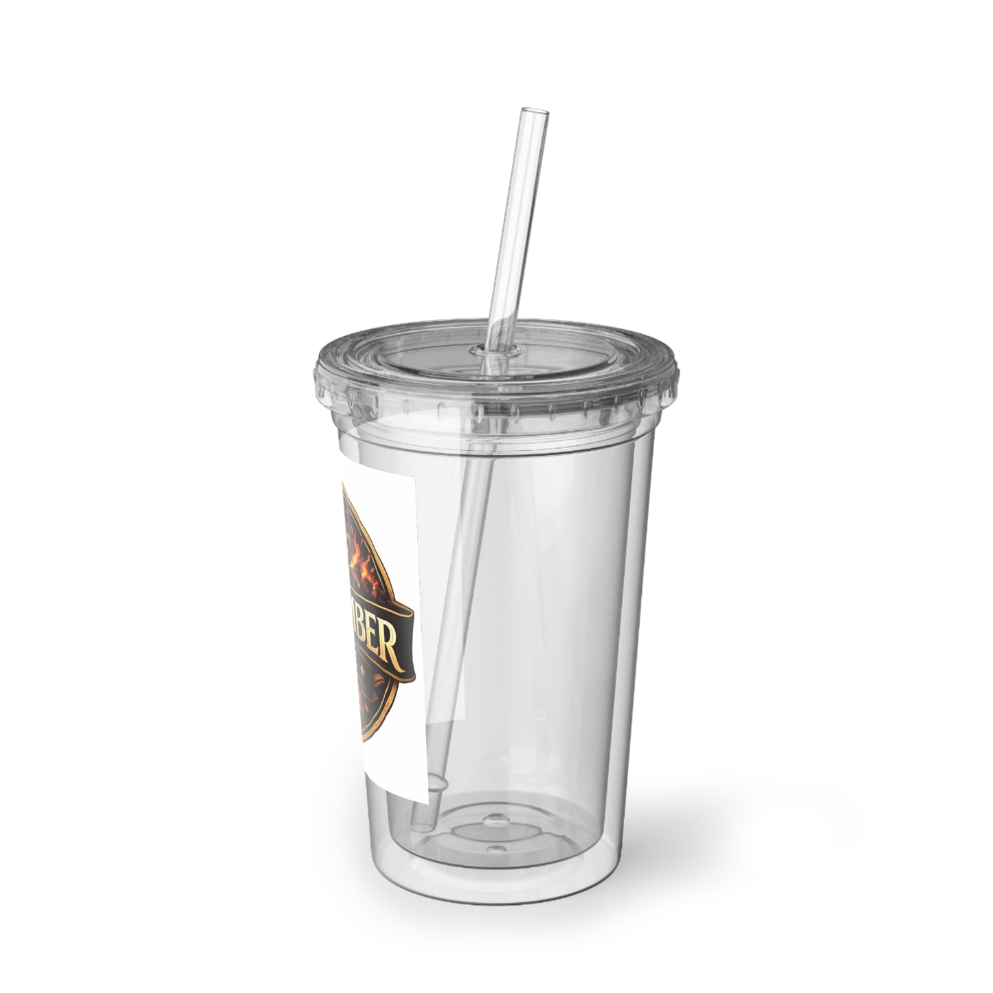 Oak & Ember Coffee Acrylic Tumbler — Clear Reusable Cup with Straw (16oz)