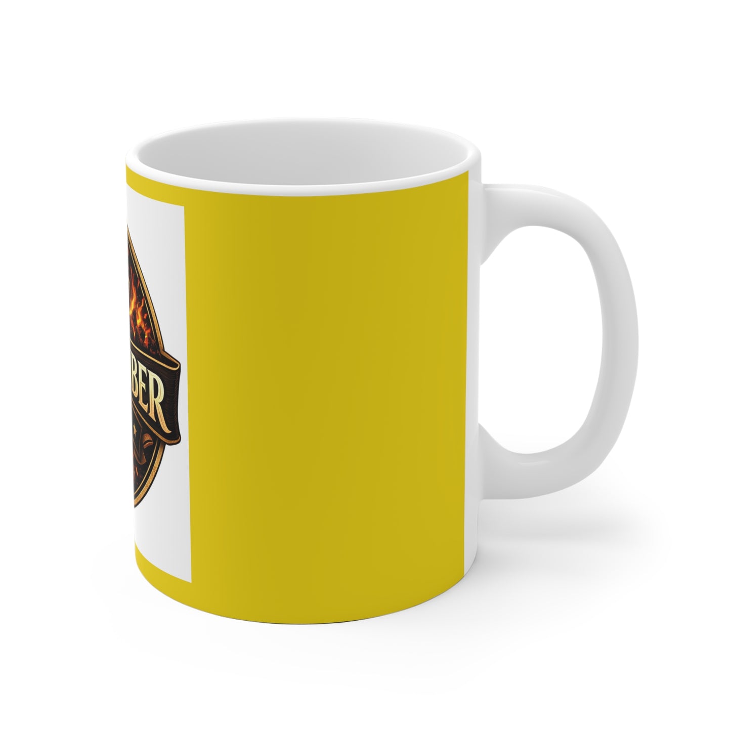 Oak & Ember Coffee Ceramic Mug — Rustic Coffee Logo Mug in Gold (11oz & 15oz)