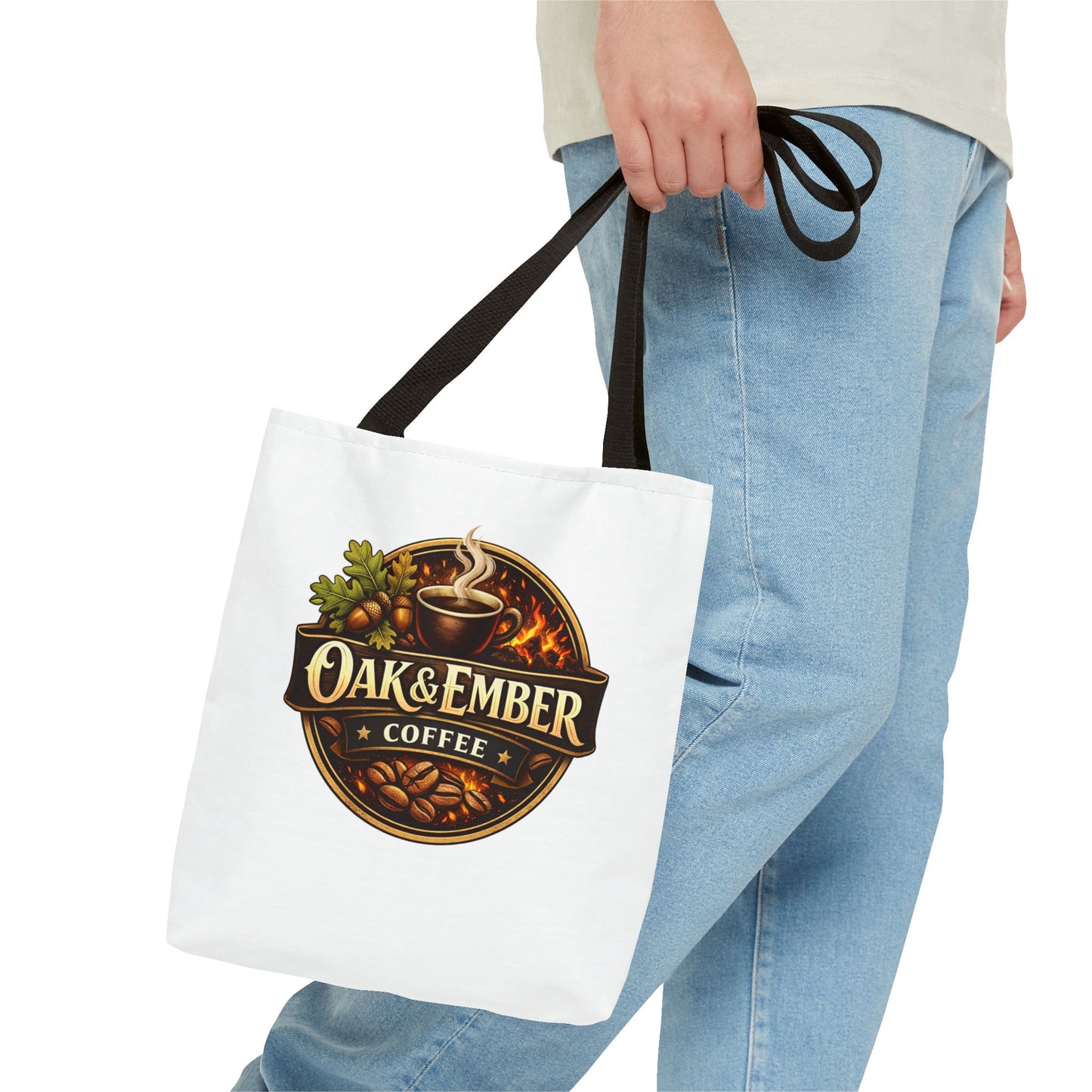 Oak & Ember Coffee Tote Bag — Rustic Logo Canvas Tote (13” × 13”)