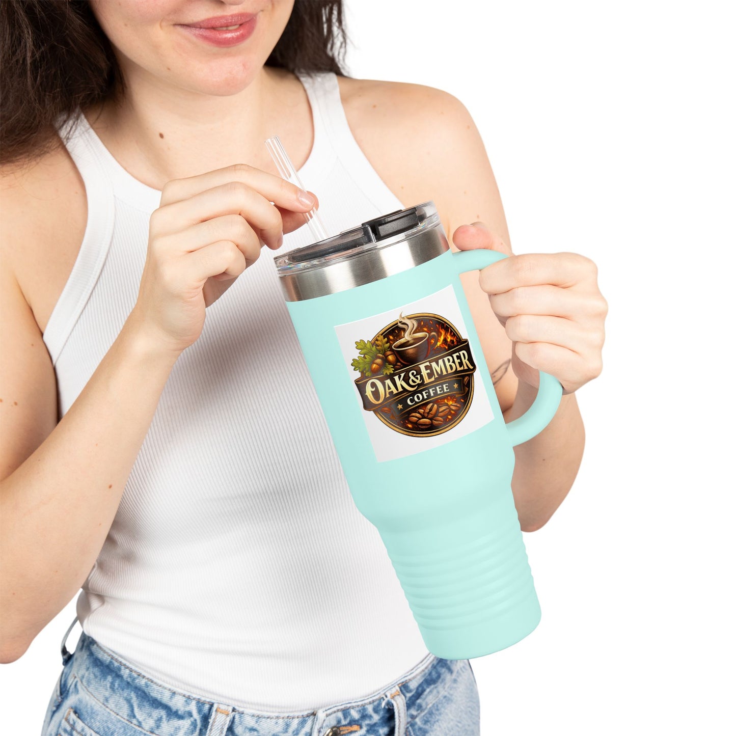 Oak & Ember Coffee 'Mocha Society' Insulated Travel Tumbler — Stainless Steel (40oz)