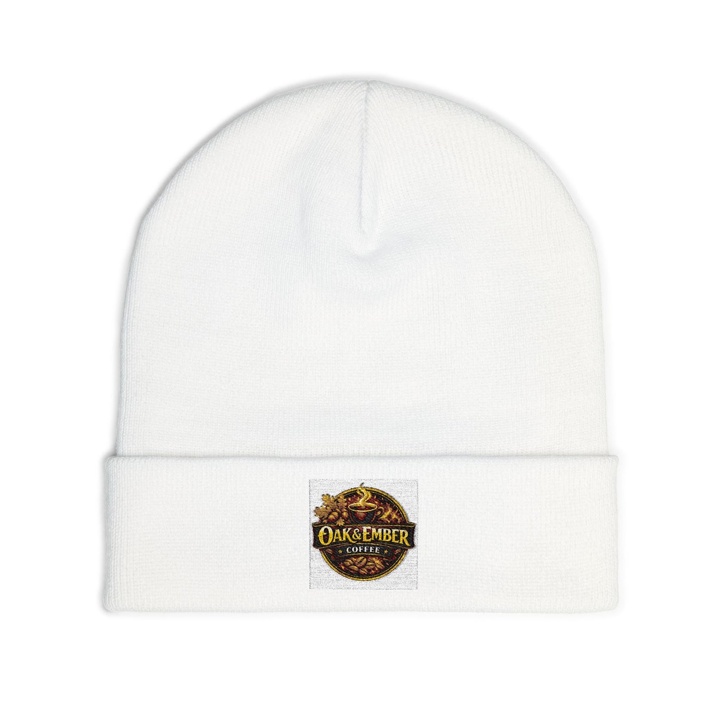 Oak & Ember Coffee 'Mocha Society' Embroidered Knit Beanie — Cuffed Winter Hat