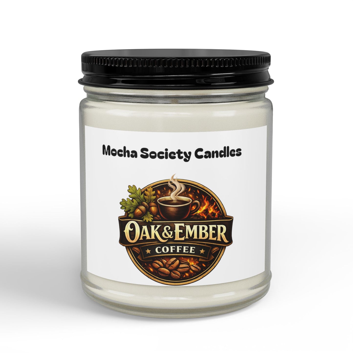Oak & Ember Coffee Soy Candle — Mocha Society Branded Jar (4oz & 9oz)