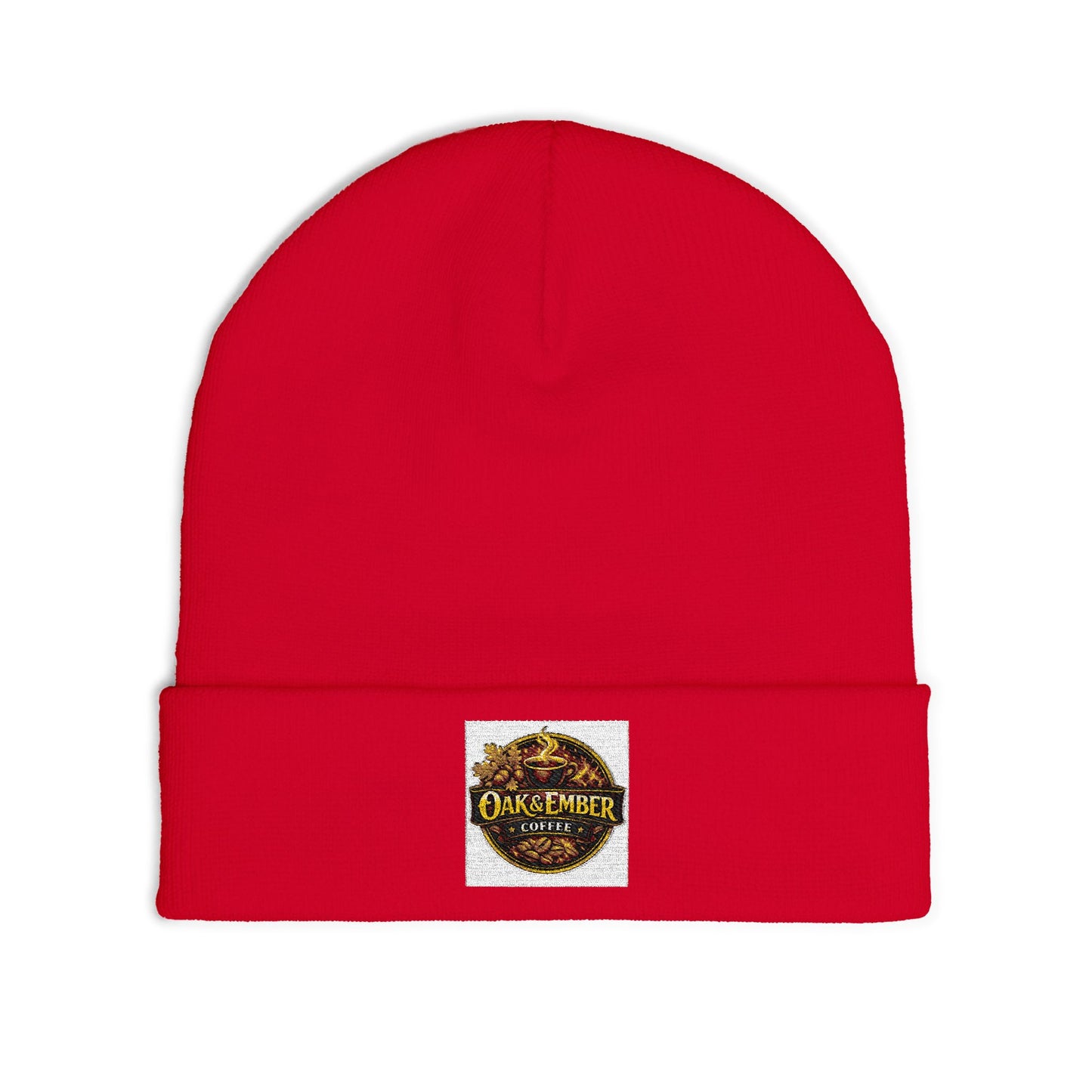 Oak & Ember Coffee 'Mocha Society' Embroidered Knit Beanie — Cuffed Winter Hat