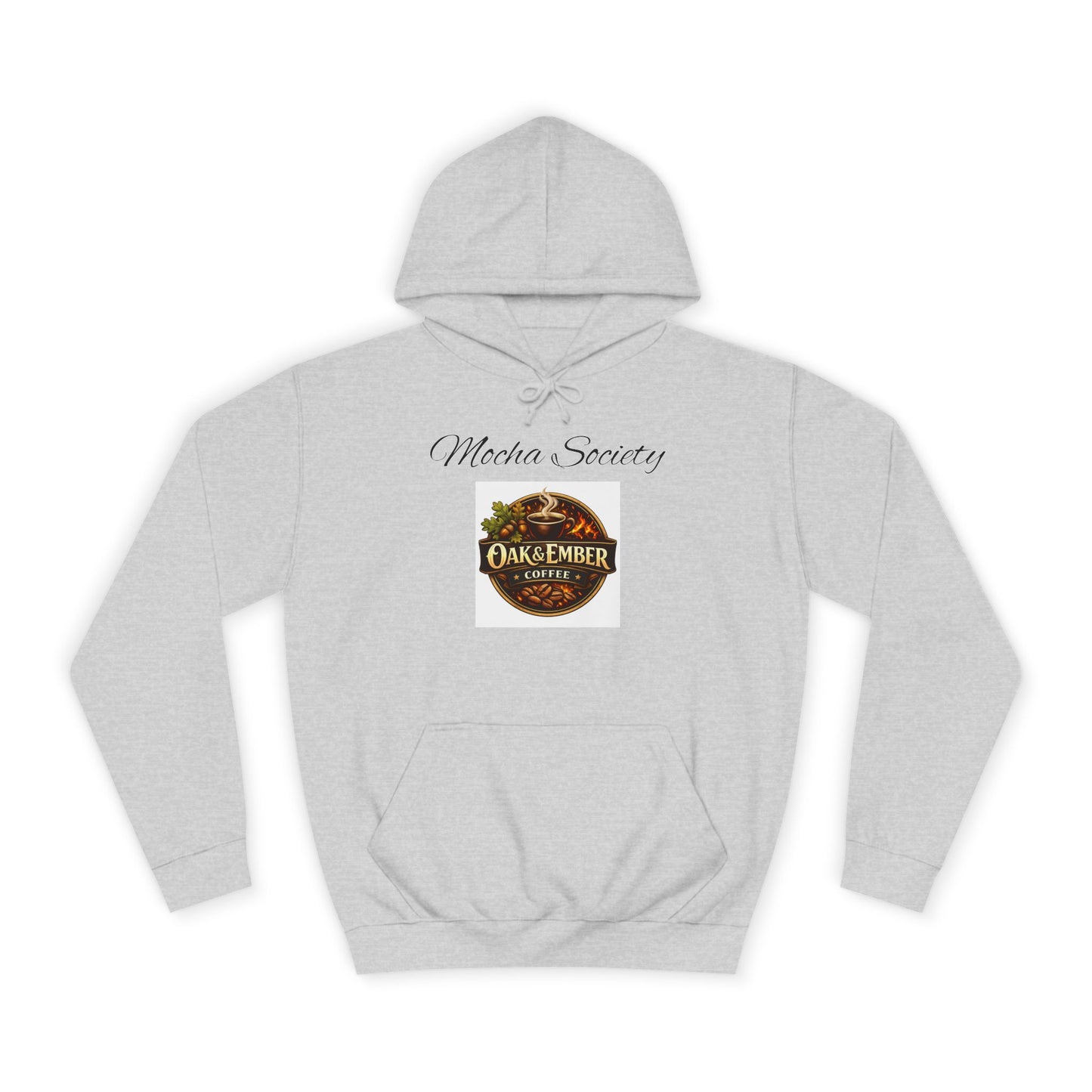Gray hoodie with 'Mocha Society' logo on a white background