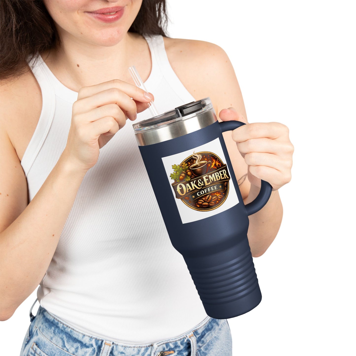 Oak & Ember Coffee 'Mocha Society' Insulated Travel Tumbler — Stainless Steel (40oz)