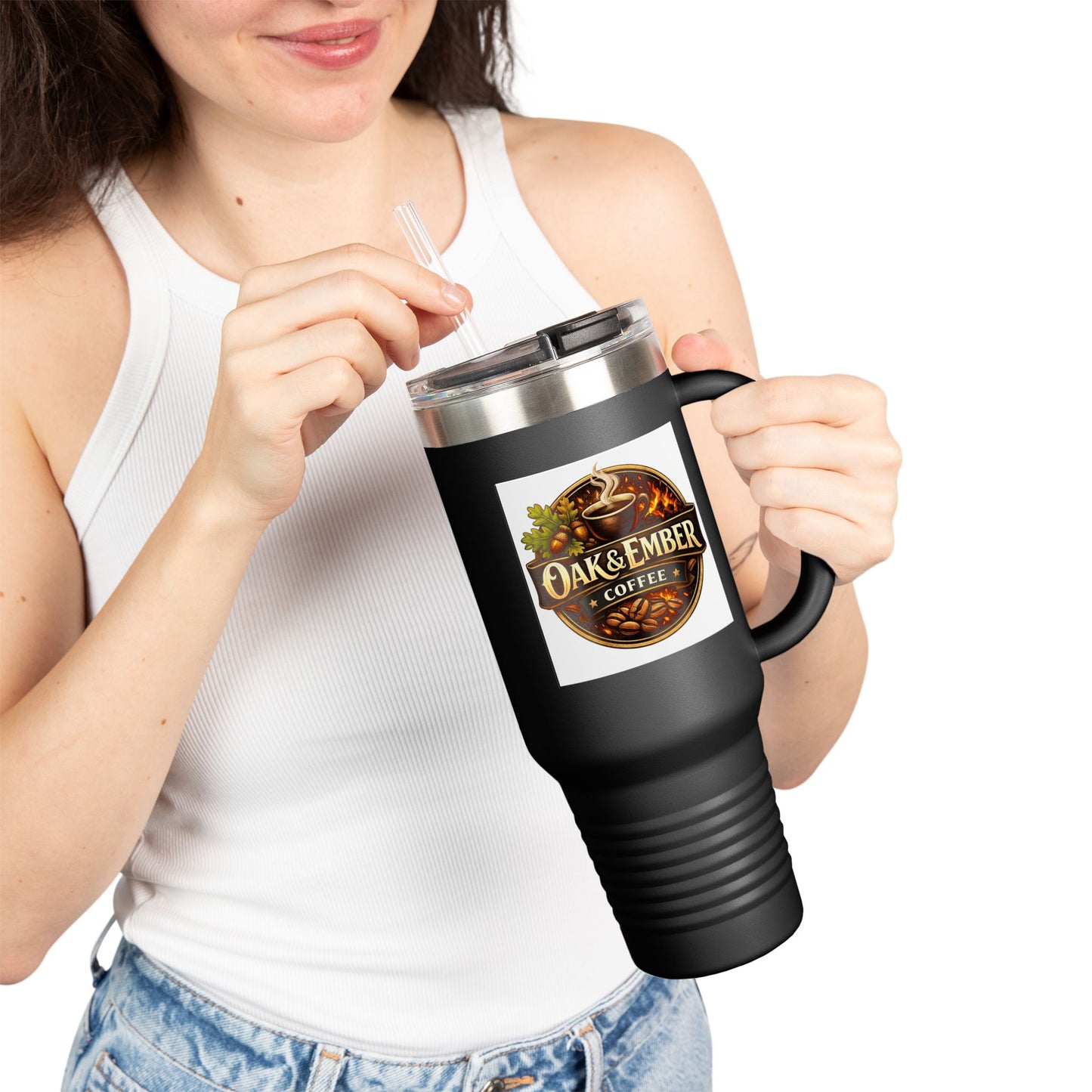 Oak & Ember Coffee 'Mocha Society' Insulated Travel Tumbler — Stainless Steel (40oz)