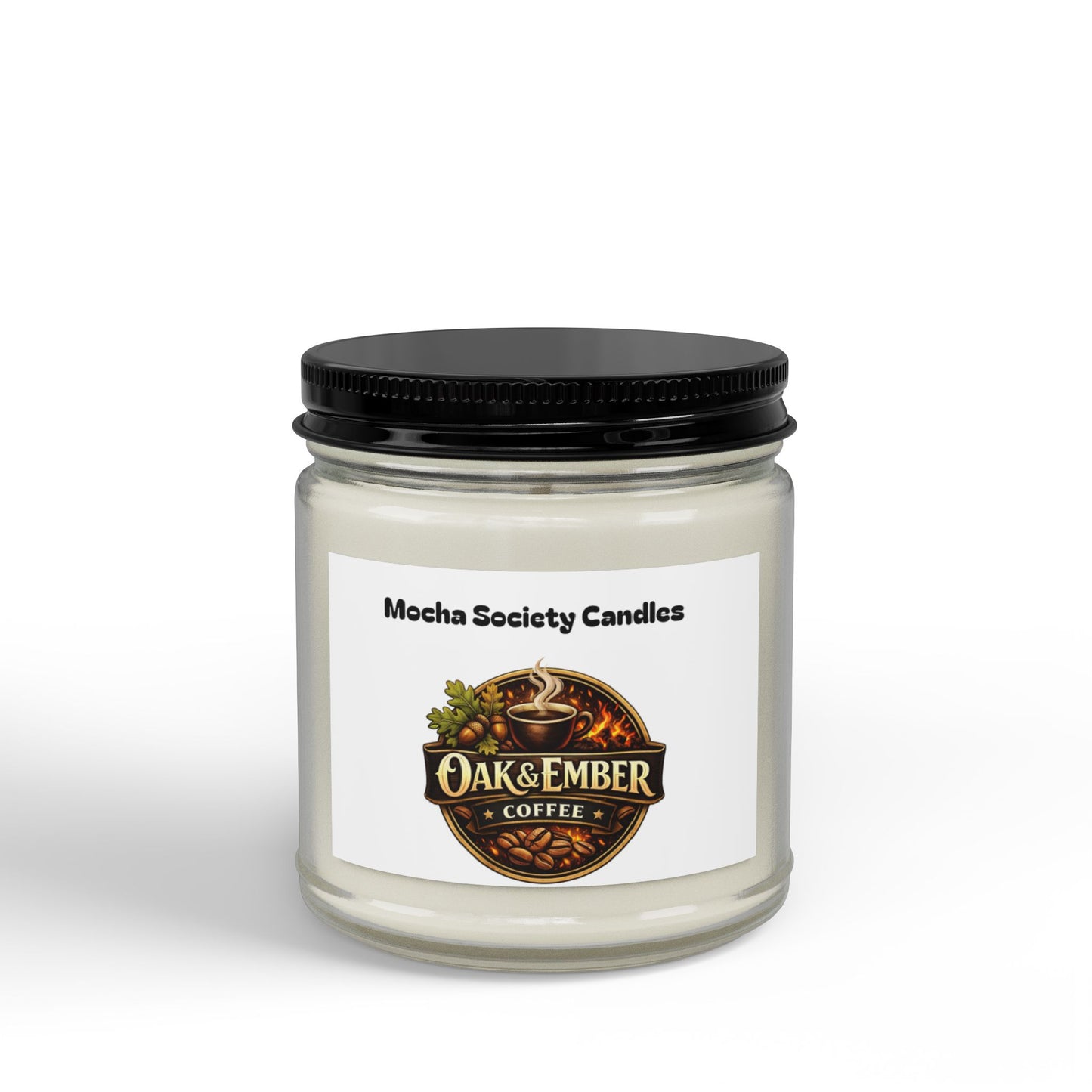 Oak & Ember Coffee Soy Candle — Mocha Society Branded Jar (4oz & 9oz)