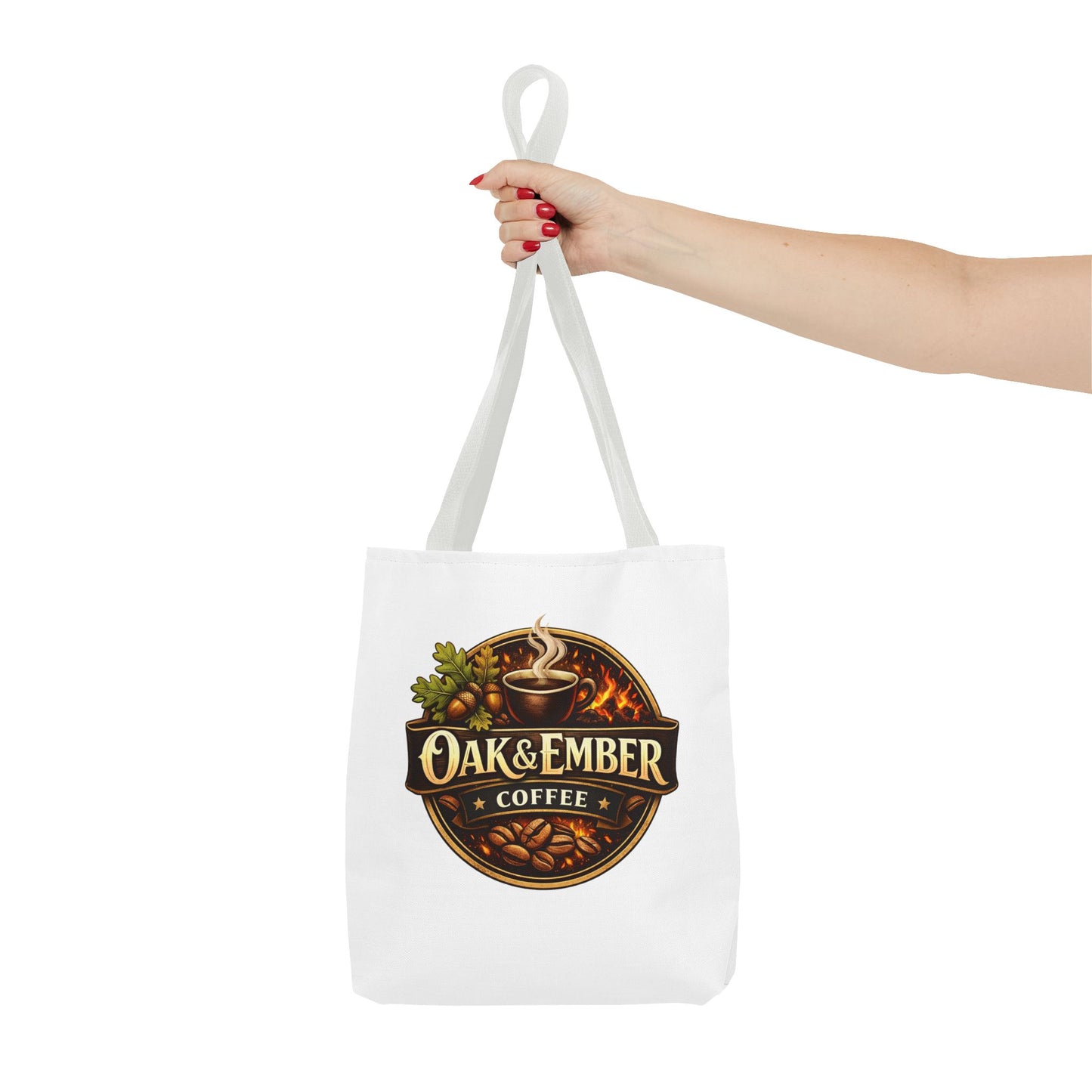 Oak & Ember Coffee Tote Bag — Rustic Logo Canvas Tote (13” × 13”)