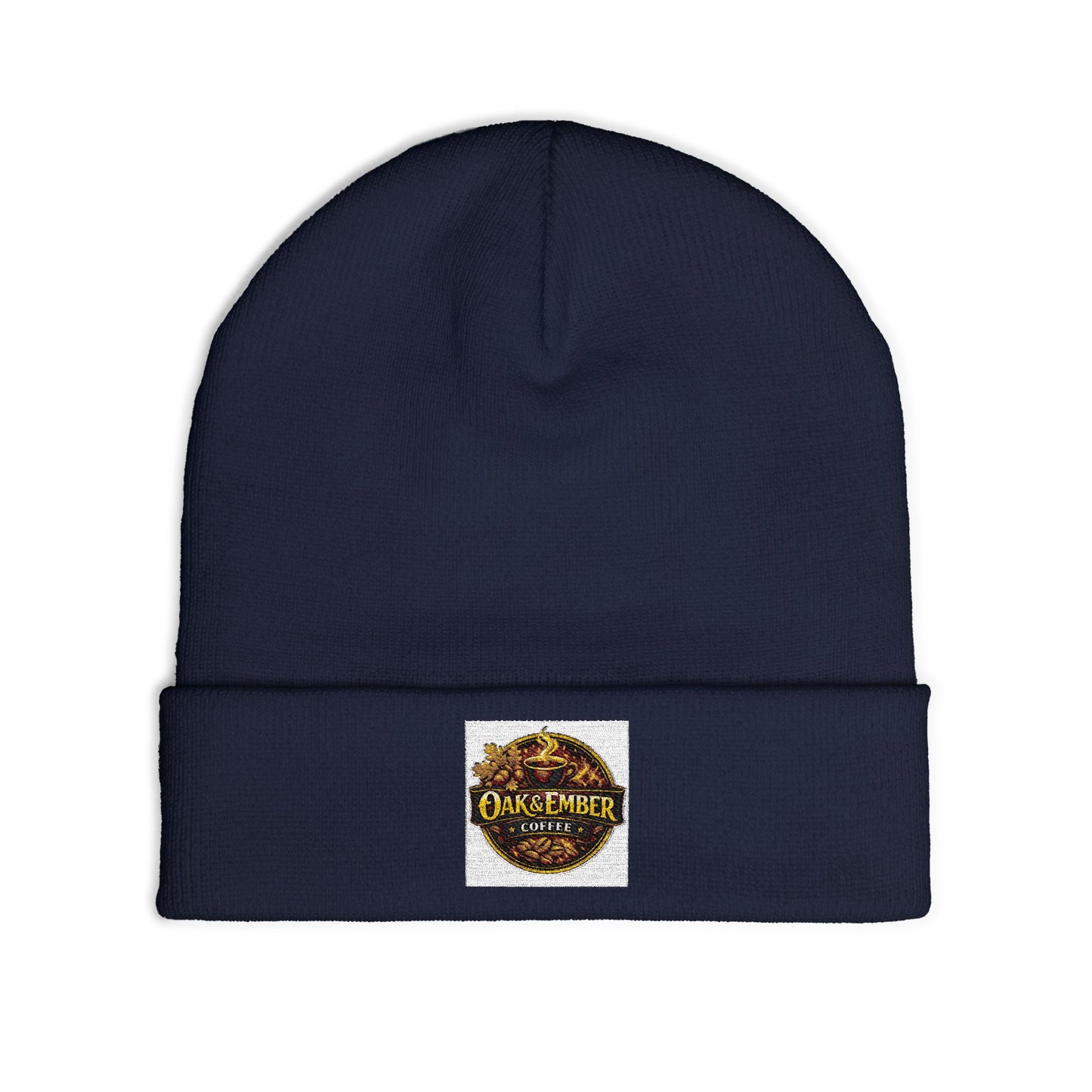 Oak & Ember Coffee 'Mocha Society' Embroidered Knit Beanie — Cuffed Winter Hat