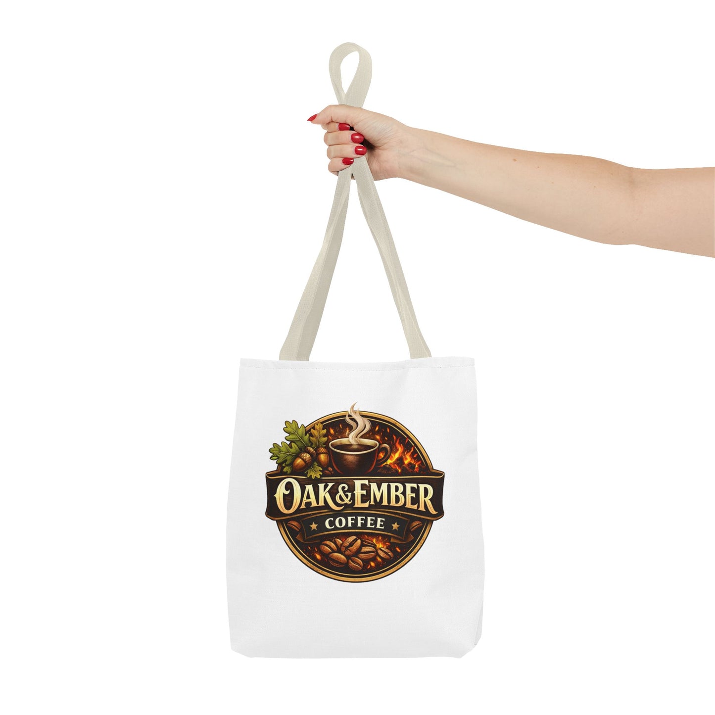 Oak & Ember Coffee Tote Bag — Rustic Logo Canvas Tote (13” × 13”)