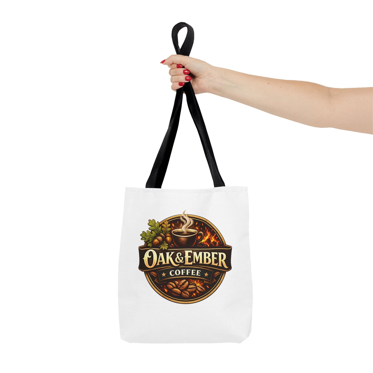 Oak & Ember Coffee Tote Bag — Rustic Logo Canvas Tote (13” × 13”)