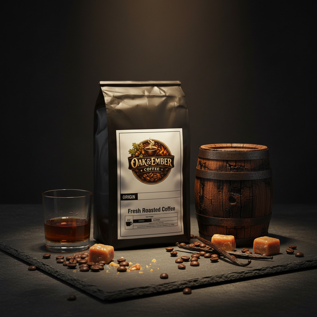Bag with Bourbon barrel, whiskey glass, vanilla & oak chips
