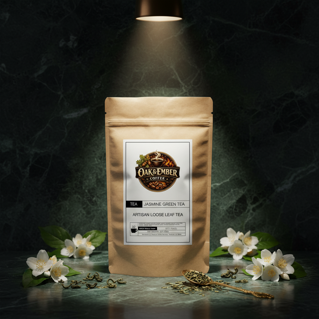 Bag with fresh jasmine blossoms & green tea leaves