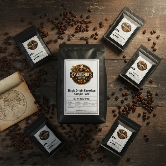 Flat lay with bag and 6 sample pouches