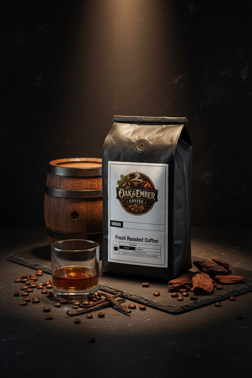 Hero portrait with Bourbon barrel, whiskey glass & oak chips