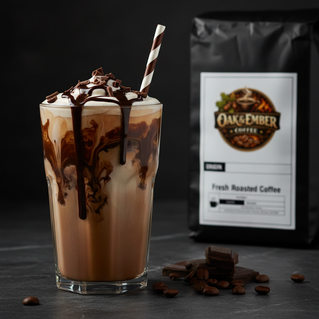 Iced mocha with chocolate swirl