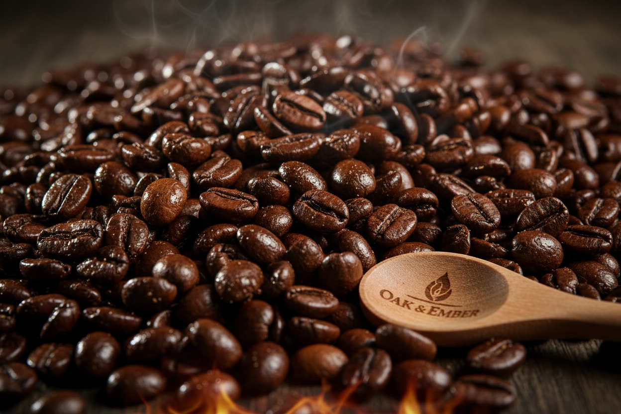 Macro shiny dark roasted beans