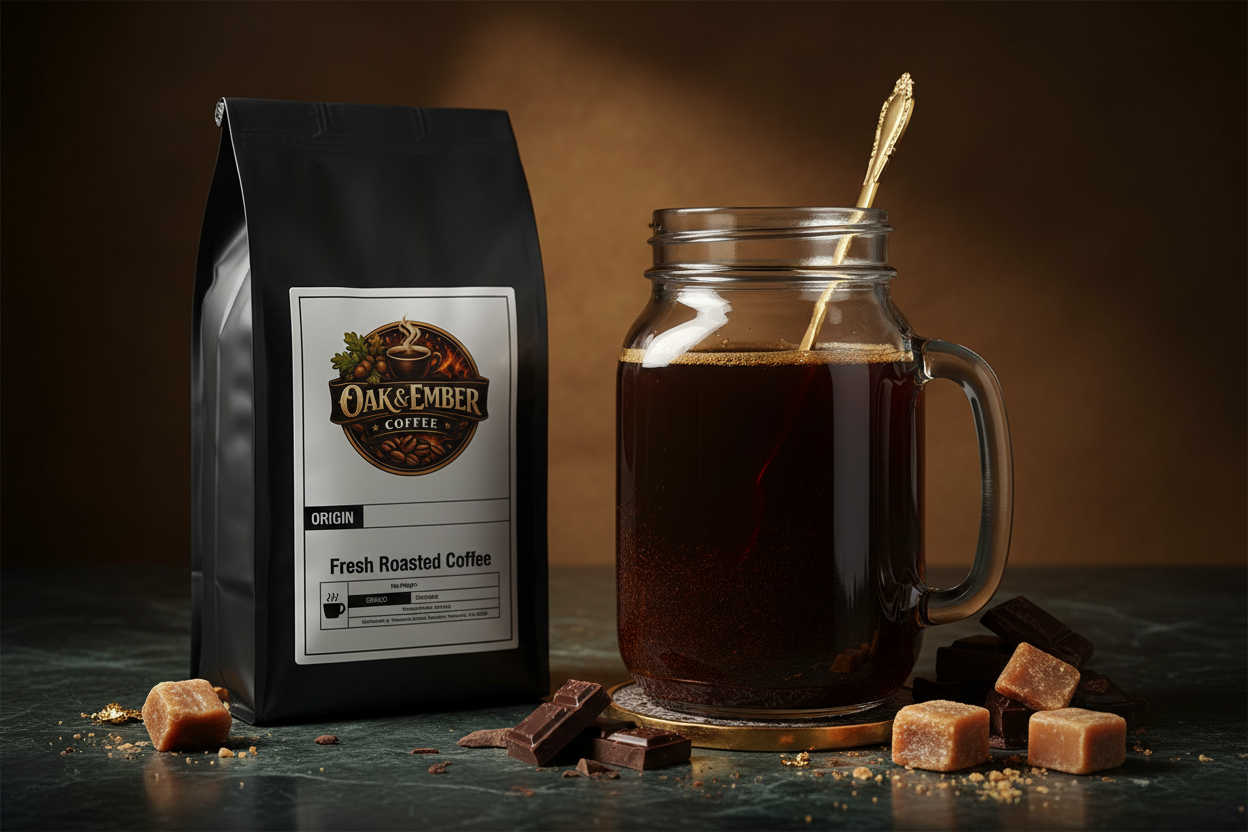 Mason jar cold brew steeping with chocolate & toffee
