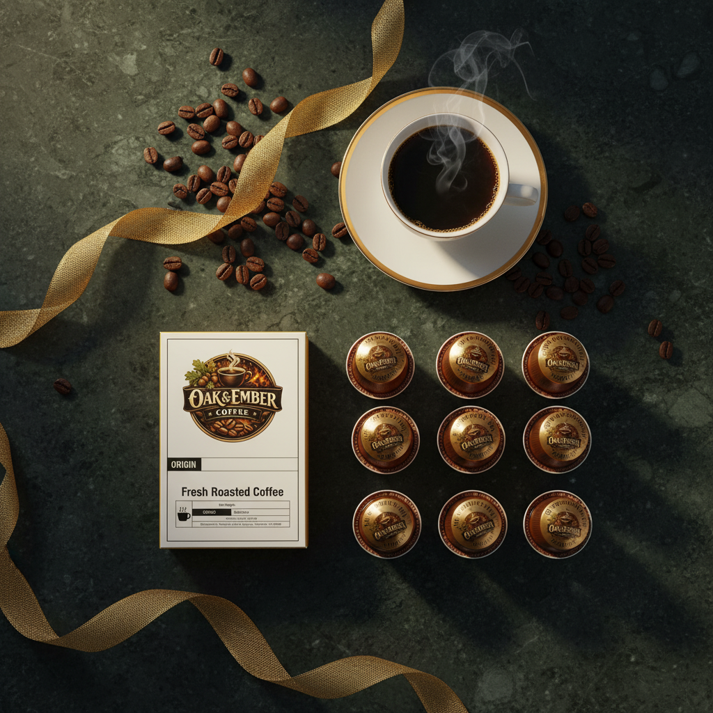 Overhead flat lay — 12 capsules in elegant grid with gold ribbon